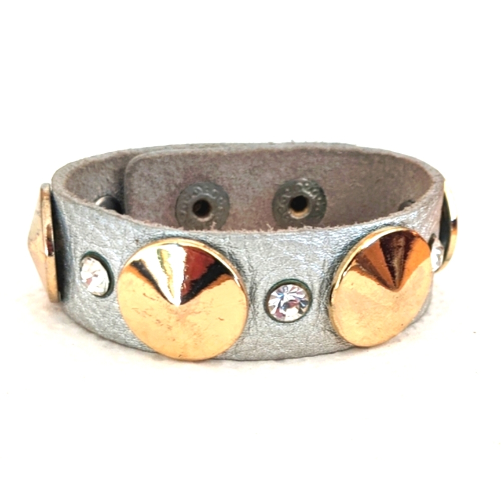 Leather stud and crystal bracelet